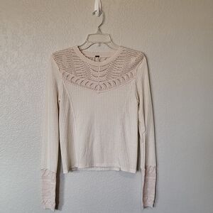 Free People Eegant Cream Lace Detail Top